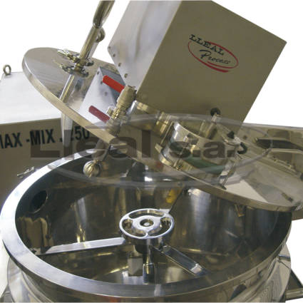 Detailed view of MAX-MIX cover half-open, where CIP cleaning ball can be seen.
