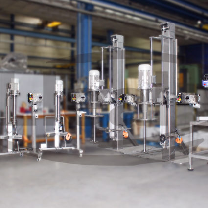 View of 5 different models of Micromix agitators for use in the cosmetics sector