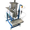 Top view of a PR-5000 packaging machine with a moving bed and pneumatic screw capper.